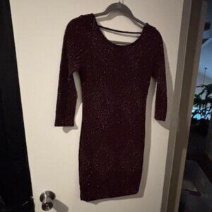 Trixxi Juniors Deep Red Wine Sparkle Low Cut Back Fitted Bodycon Dress Sz M